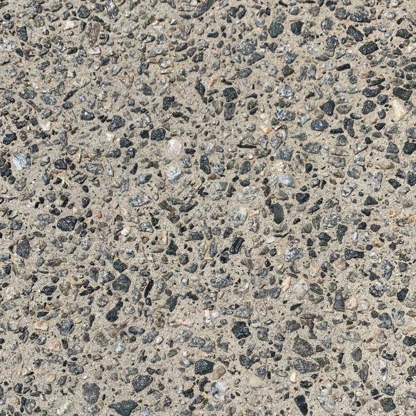 Close view of exposed aggregate stone after wash off